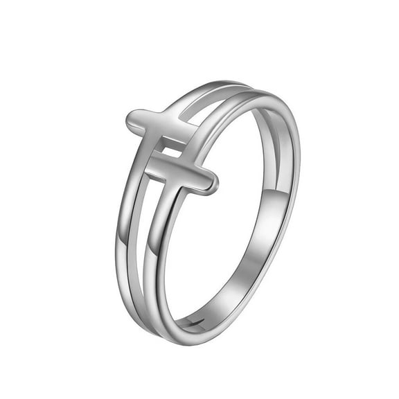 PAMTIER Unisex 10.5MM Stainless Steel Simple Classic Christian Double Cross Hollow Religious Promise Ring Love Hope Faith Lucky Silver Size 6