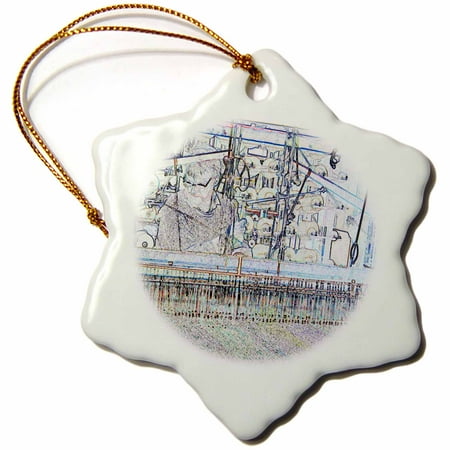3dRose A Man Working at a Weaving Loom in Avoca Ireland Done in a Coloring Book Finish With Tons of Detail - Snowflake Ornament, 3-inch