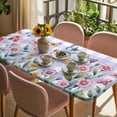 thumbnail image 3 of Pink Flowers Table Cloths for 6 Foot Rectangle Tables, Spring Floral Butterfly Leaves Plants Blue Plaid Patio Waterproof Elastic Fitted Tablecloths, Washable Rectangular Table Cover for Camping, 3 of 8
