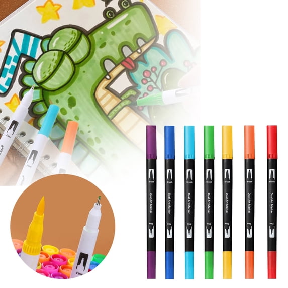 24 Pcs Dual Tip Art Markers, Watercolor Markers, Fine Point Fineliner Pens, Washable Markers, Coloring Markers for Adults, Artist Drawing Sketch Markers Set with Fine & Brush Tip