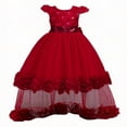 thumbnail image 6 of Girls Mini Gown Sequin Embroidery Flower Ruffle Sleeve Cinched A-Line Tutu Princess Dress Kids Elegant Fluffy Mesh Layered Dresses Wine 12-13 Years, 6 of 7