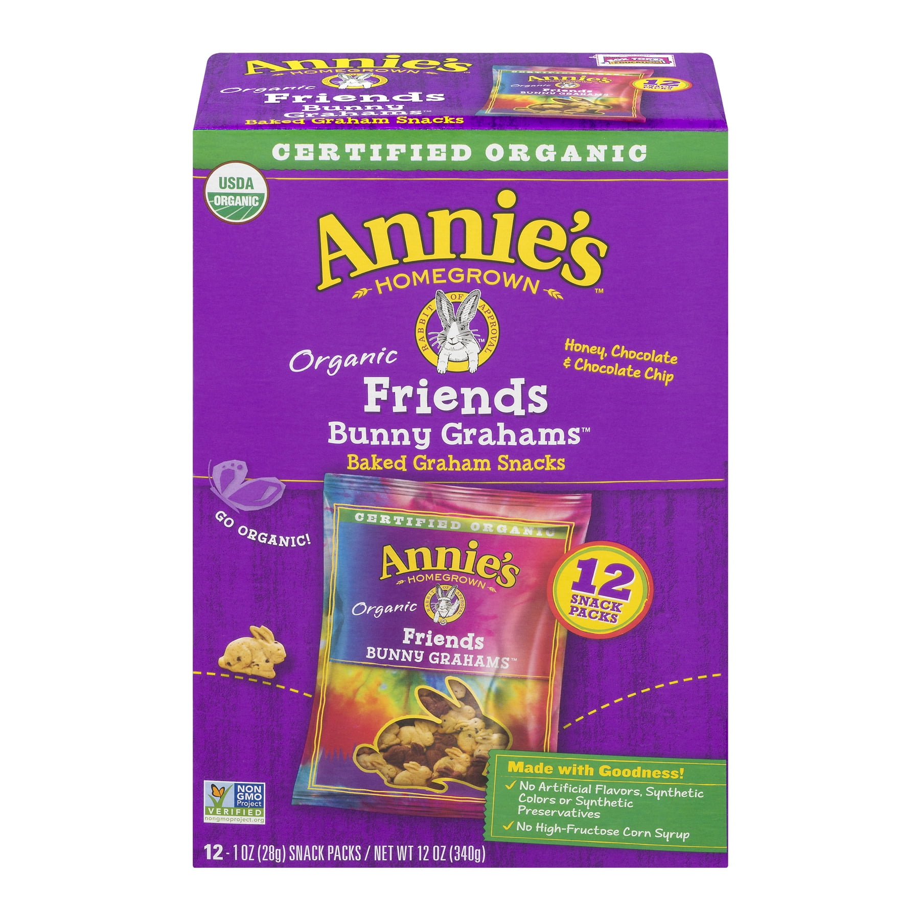 Annie's Organic Snack Crackers, Bunny Grahams, 1 oz, 12 Count