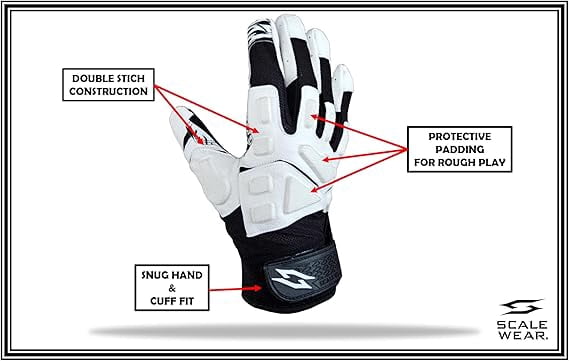 Stealth Padded Football Receiver Gloves - Battle College Lineman, Be a Villain Not a Joker with Padded Stealth Football Gloves with Elite Tacky Grip Palms, Youth, Kids, Men, Boys Small to XXL Sizes