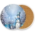 thumbnail image 2 of Christmas Snowman Blue Coasters Absorbent Moisture Non-Slip Drink Coaster Ceramic Stone with Cork Base Desktop Protection Prevent Furniture Damage 2PCS Home Decor, 2 of 6