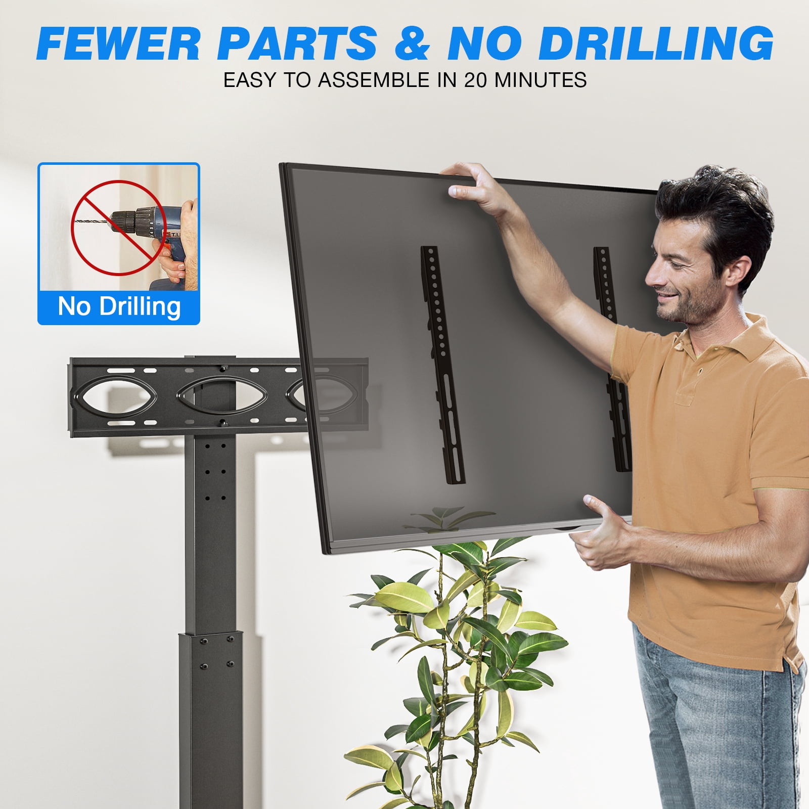 RTVR Swivel Floor TV Mount Stand for 32 to 75 inch Flat Screens up to 110 lbs,  Modern Adjustable TV Stand Pole, Max VESA 400x400mm