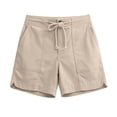 thumbnail image 5 of Women's Solid Lightweight Drawstring Casual High Waist Hiking Shorts Summer Workout Shorts With Pockets, Polyester | UKHCCC,Khaki M, 5 of 9