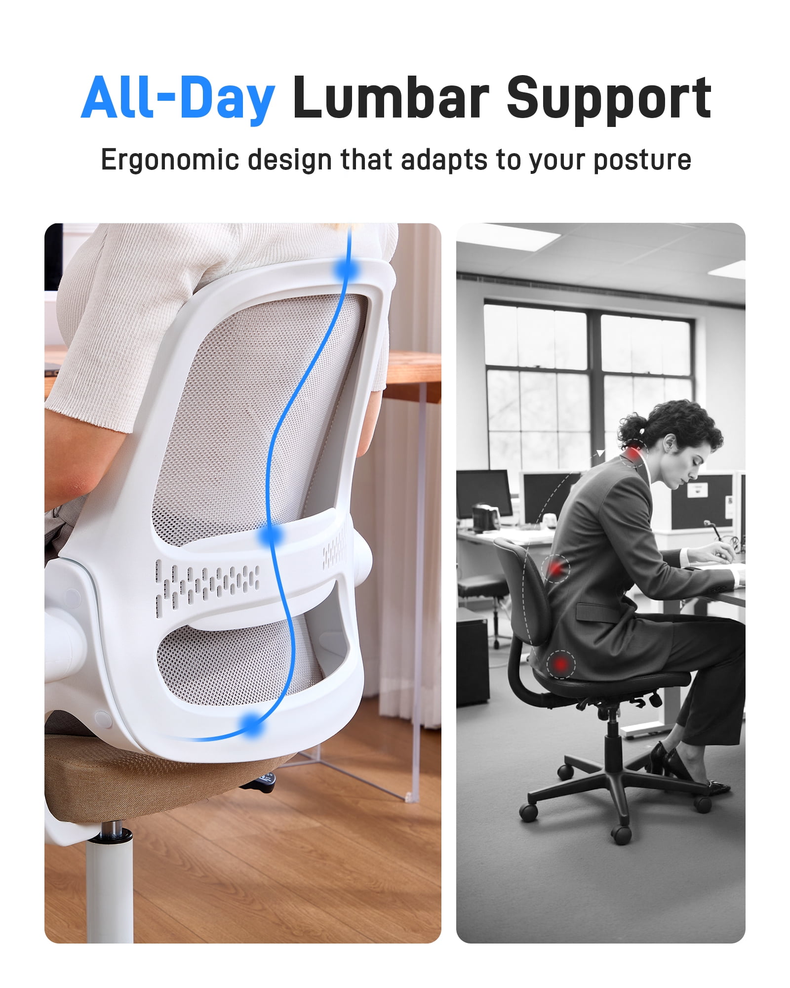 TMV Ergonomic Office Chair, Mesh Computer Chair with Wide Seat & Arms - Rolling Desk Chair with Wheels for Home Office, Gaming, or Living Room,Beige