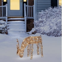 Alpine Corporation 29" x 7" x 24" Light up Iron Rattan Grazing Reindeer Statue, Brown