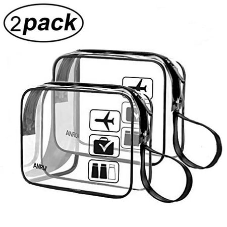 (2 Pack) TSA-Approved Clear Travel Toiletry Bag With Handle Strap, ANRUI Airline Kit 3-1-1 Clear Liquids Toiletries & Cosmetics Organizer Carry-On Luggage for Women and Men (Best Luggage For Airline Travel)