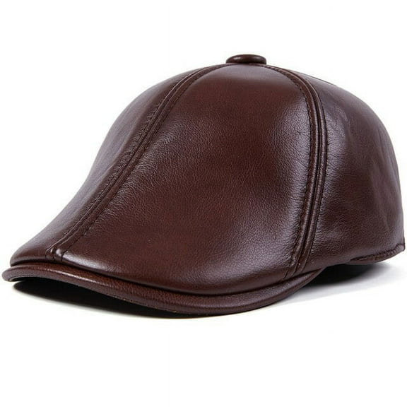 SikaFu Berets Genuine Leather Hat Men Earflap Ivy Newsboy Flat Cap Male Autumn Winter Hat Solid Vintage Dad Hats with Earflap