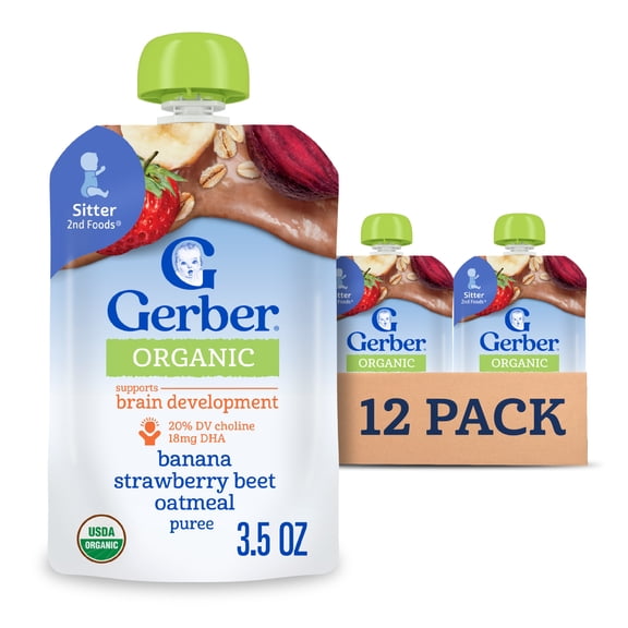 Gerber Organic for Toddler WonderFoods, Banana Strawberry Beet Oatmeal, 3.5 oz Pouch (12 Pack)