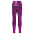 thumbnail image 2 of TTAO Girls Shiny Metallic Mermaid Leggings Fish Scale Tights Yoga Trousers Party Disco Club Dancewear Hot Pink 7-8, 2 of 7