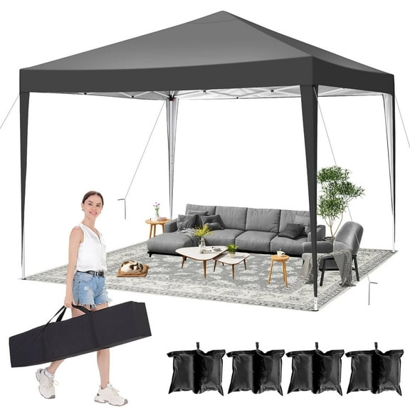 SANOPY 10' x 10' Outdoor Canopy Party Tent EZ Pop Up Canopy Commercial Instant Canopies Gazebo with Carrying Bag, 8xStakes & 4xRopes & 4xSandbags for Beach Wedding Picnics Camping, Black