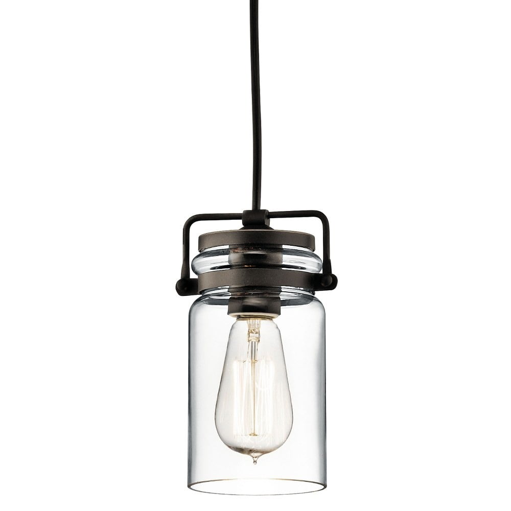 1 Light Farmhouse Simple Mini Pendant Light Fixture with Clear Mason Jar Style Glass-Olde Bronze Finish Bailey Street Home 147-Bel-1634687