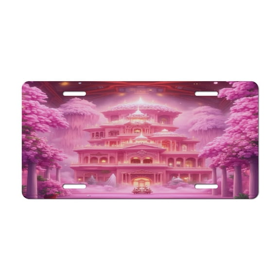 Pink Palace in Fantasy Forest License Plate Lightweight Aluminum Automotive Decoration Vanity Tag for Front Back Car 12x6 Inch