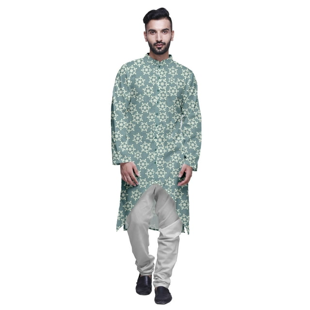 Atasi Kurta à Manches Longues Imprimé, Boutonné, Asymétrique, Kurta de Designer pour Garçons