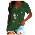 thumbnail image 2 of ICHUANYI Clearance Fashion Woman Causal V-Neck Printing Blouse Short Sleeve T-Shirt Summer Tops(Green, XXL) ICHUANYI WER2023080909518, 2 of 6