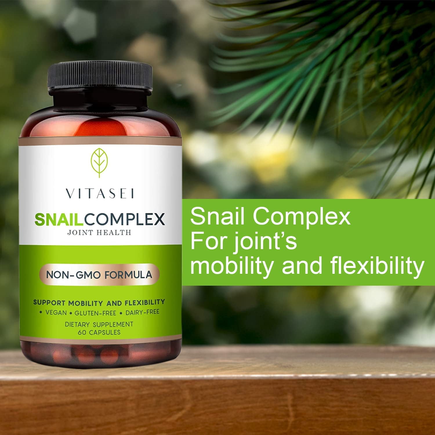 VITASEI Snail Complex Collagen Joint Support Supplement for Women & Men, Supports Mobility & Flexibility, Organic Dietary MSM Supplement, Non-GMO, Gluten-Free, Dairy-Free, 60 Pills