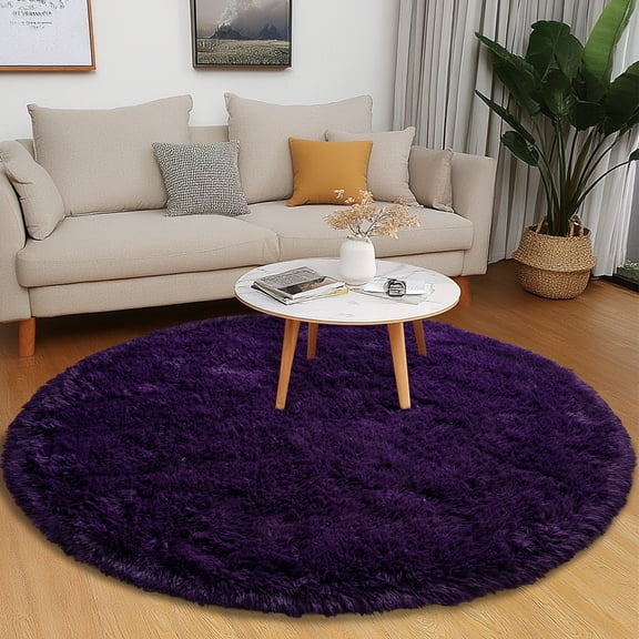 ZENELESS 4x4ft Fluffy Shaggy Round Rugs for Girls Boys Baby Kids Bedroom,Grape Purple Plush Shaggy Carpet for Living Room,Nursery Room,Bedroom
