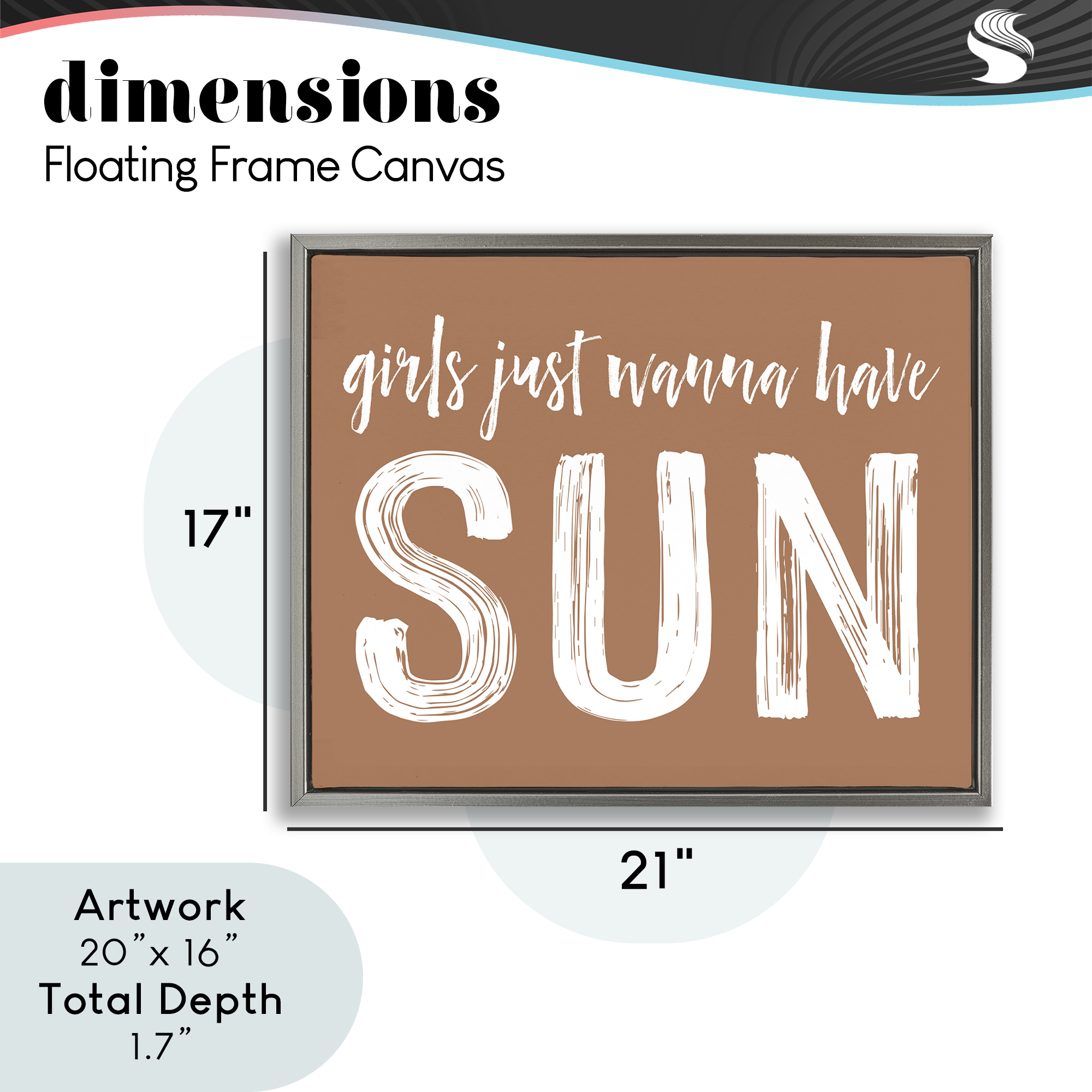 Girls Wanna Have Sun Brown Gray Framed Floater Canvas Wall Art, design by Lettered and Lined