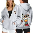 thumbnail image 2 of Fiaer Christmas Women Hoodie Full Zip up Reindeer Graphic Xmas Hooded Jackets Oversized Sweatshirts Long Sleeve Drawstring Pocket Tops Grey XXXL, 2 of 5
