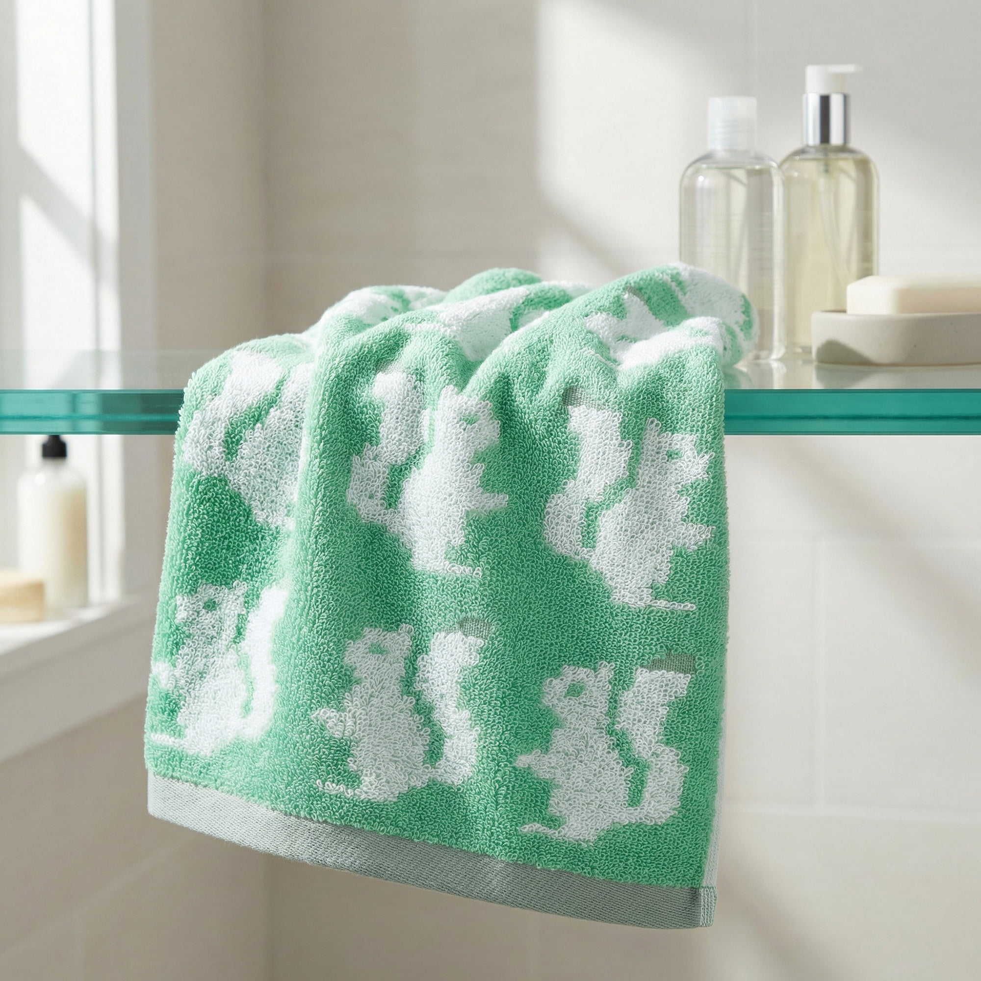 Unique Bargains Cotton Cute Cartoon Jacquard Soft Hand Towel Dark Green 29" x 13"