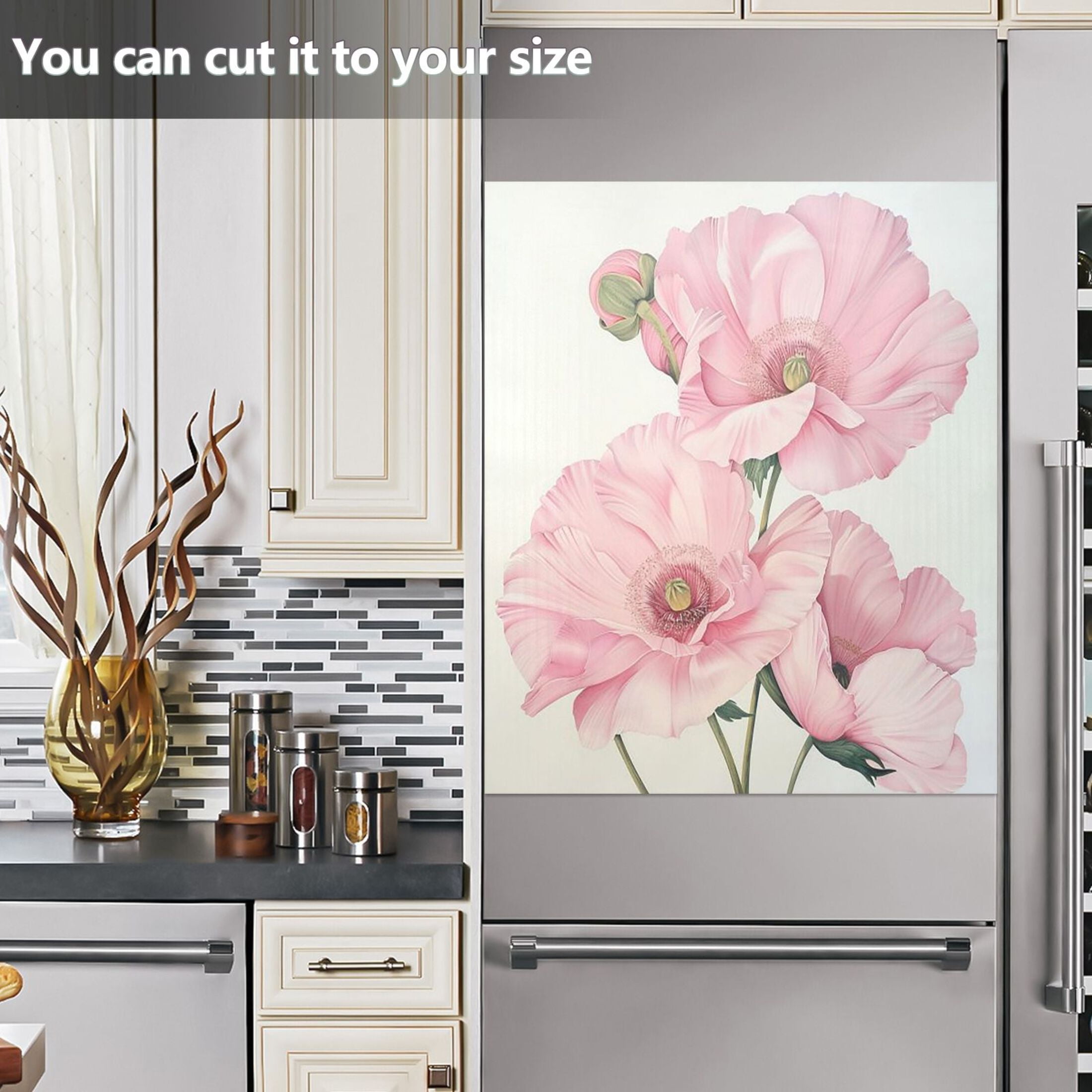 Dishwasher Magnetic Sticker 23x26 Inch Refrigerator Magnetic Sticker Washing Machine Magnetic Sticker Kitchen Panel Magnetic Sticker Home Decor Pink Large Flowers