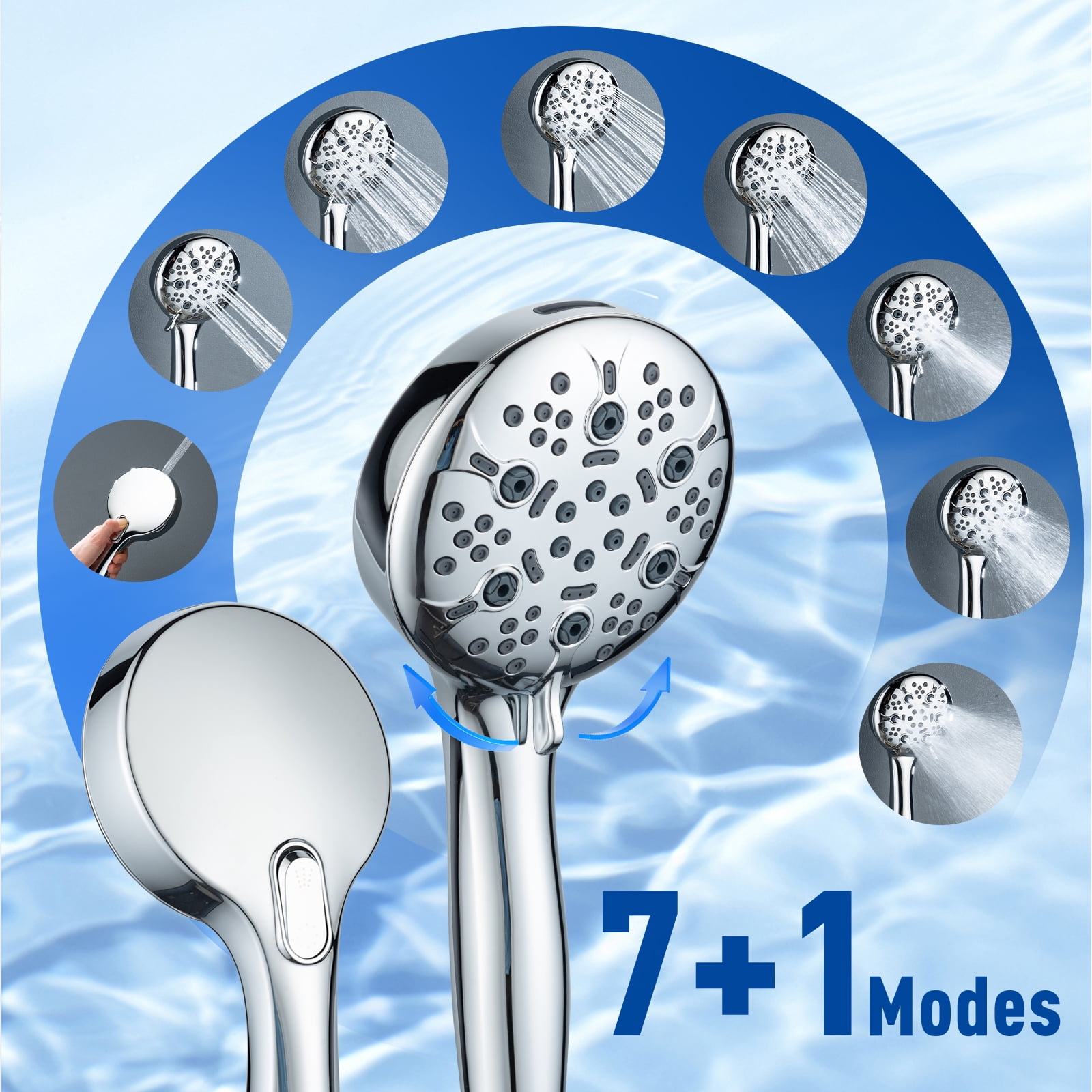 Joyrain Multi-angle adjustable showerhead& Handheld High-pressure 8 Spray Modes Shower Head, Rain Shower Combination with Straight Adjustable Extension Arm
