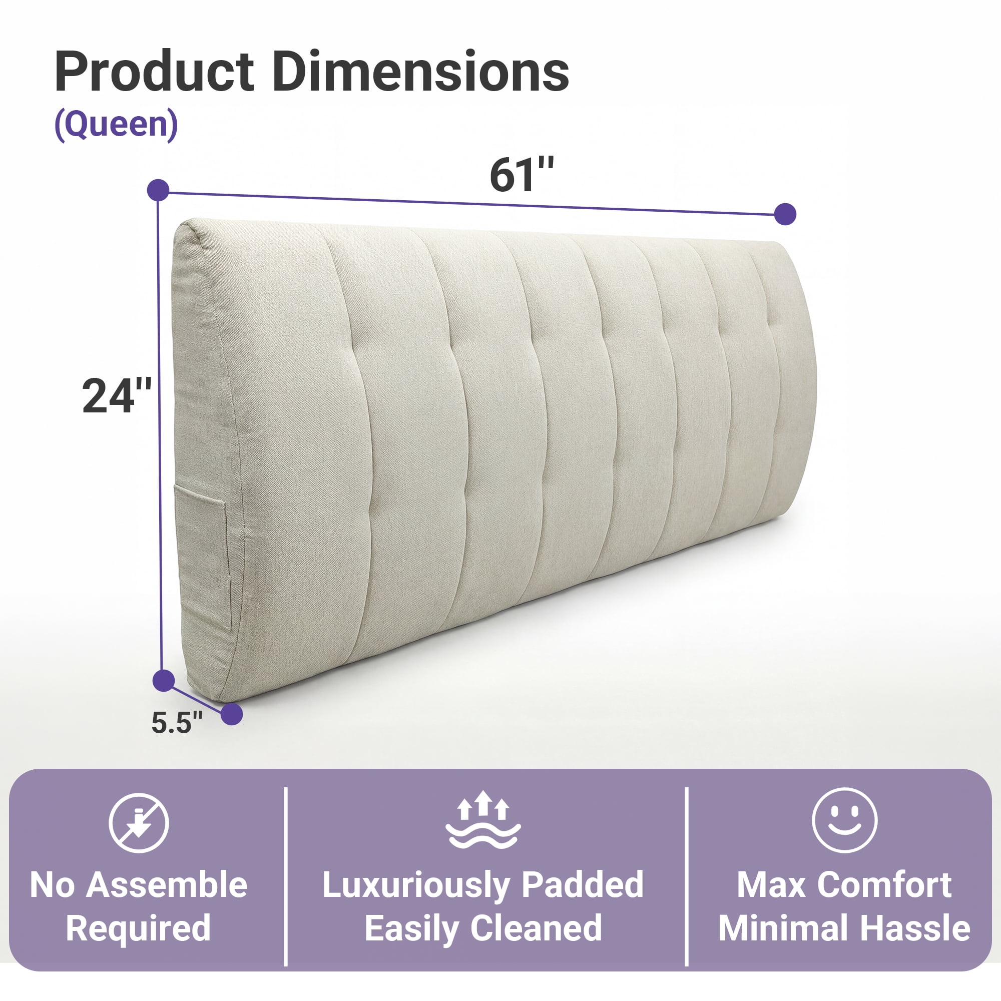 Home Modern Upholstered Headboard for Queen Beds,Stick on Headboard with Side Storage Bag, Headboard with Queen Size Memory Foam Head Board for Bedroom, Beige,Linen