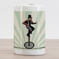 thumbnail image 2 of Retro Ceramic Toothbrush Holder, Vintage Inspired Circus Man on Monowheel Bike with Sun Rays, Decorative Versatile Countertop for Bathroom, 4.5" X 2.7", Eggshell Pale Green, 2 of 4