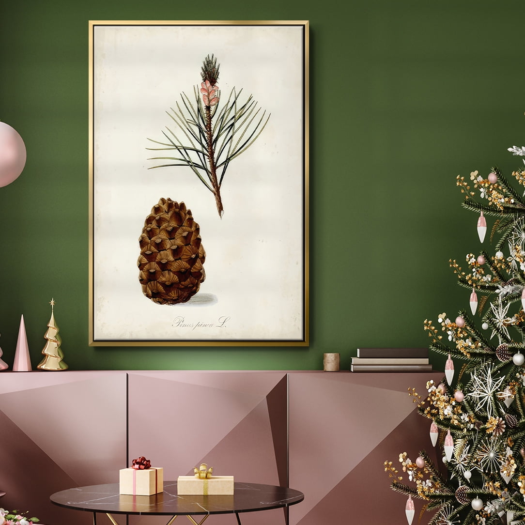 Antique Tree Study V - Framed Gallery Wrapped Holiday Canvas - 25 x 37 - Gold Frame