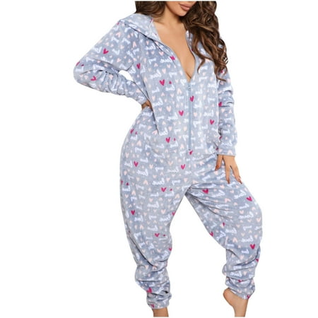 

JeashCHAT Plus Size Lingerie for Women Fashion Casual Hooded Zipper Padded Pajamas Star Print Bodysuit Homewear