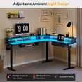 thumbnail image 3 of KeyWhat 75"X60" L Shaped Standing Desk, Electric Height Adjustable Computer Desk with Shelves & Keyboard Tray & LED Strip & Power Outlets, Dark Walnut, 3 of 7