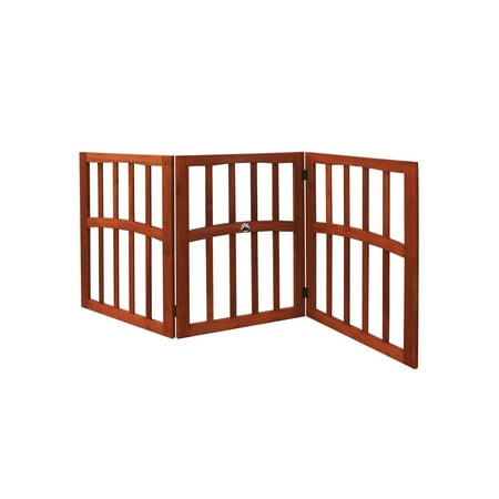 Etna 3-Panel Wood Pet Gate with Ceramic Paw Print Accent - Freestanding Tri Fold Dog Fence for Doorways, Stairs - Indoor/Outdoor Pet Barrier - 52 3/4