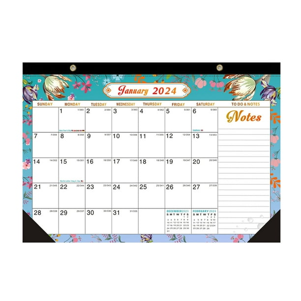 Wall Calendar, Jan. 2024 - Jun. 2025, Wall Calendar with Thick Paper,  Twin-Wire Binding + Hanging Hook + Blocks with Julian Date 