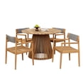 thumbnail image 3 of Christopher Knight Home 5-Piece Outdoor Patio Dining Table Set with Braided Rope Armchairs, Light Teak+Grey, 3 of 13