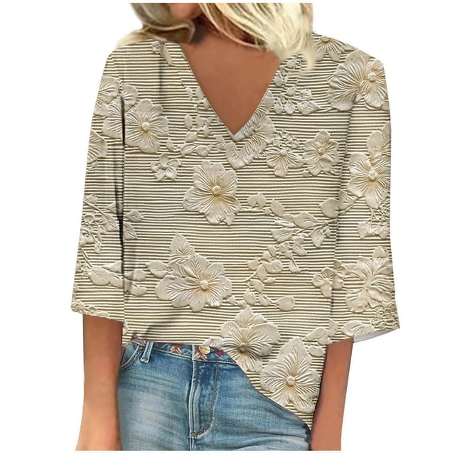 Blusa de Manga Corta Mujeres Cuello en V de Verano Impreso, Top Regular Casual Sexy para el Hogar Y el Uso Diario