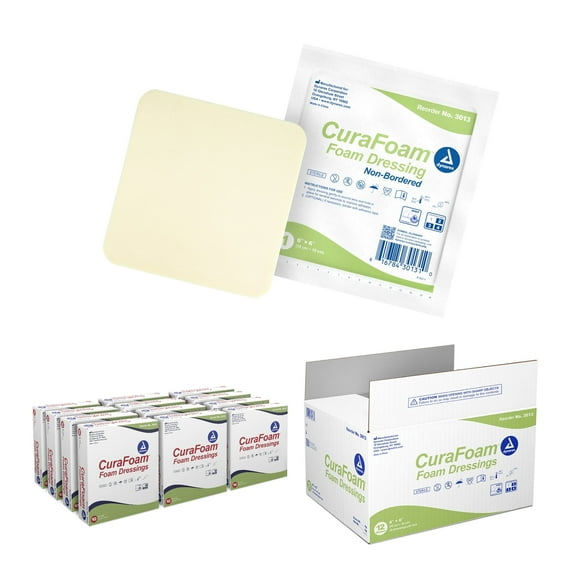 Dynarex CuraFoam Foam Dressings, Non-Bordered, Sterile, Provides Cushioned and Moist Wound Care, Used for Medium to Heavy Exuding Wounds, 6" x 6", 1 Case of 120 CuraFoam Dressings (12 Boxes of 10)
