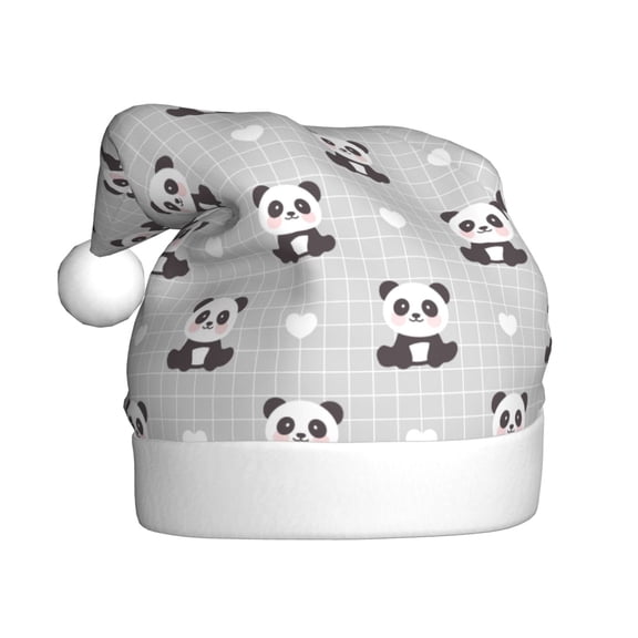 Kowoue Panda Bear Pattern Santa Hat Christmas Hats for Adults, Holiday Unisex Velvet Comfort Xmas Hat for Women Men