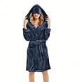 thumbnail image 1 of Women's Plush Fleece Hooded Knee Length Robe Set, Soft Bathrobe with Pockets and Sleep Mask, Cozy Loungewear, Warm Spa Robe with Adjustable Belt, Matching Eye Mask Included Navy XL, 1 of 7