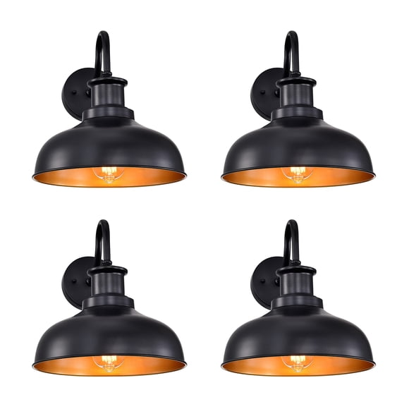Lámpara de pared exterior estilo granero Diyel, 4 unidades, negro y dorado