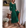 thumbnail image 2 of Vestido Maxi Con Cuello Cuadrado, Vestido Maxi De Mujer De Cintura Alta Con Dobladillo Con Volantes De Color Puro Para Fiesta ANGGREK Verde M, 2 of 8