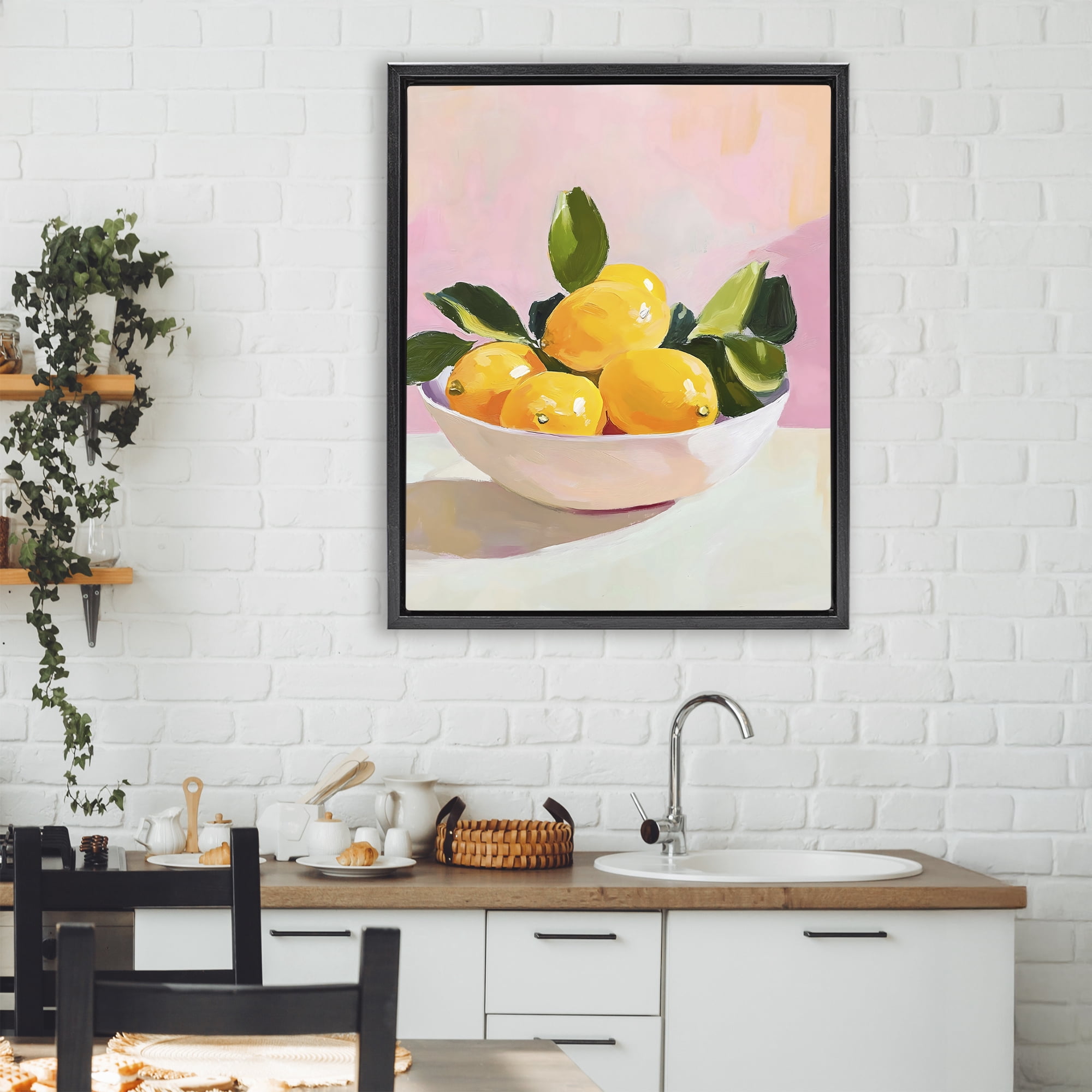 Stupell Industries Bowl of Lemons in Sunlight Black Framed Floater Canvas Wall Art, design by The Prints Vibe
