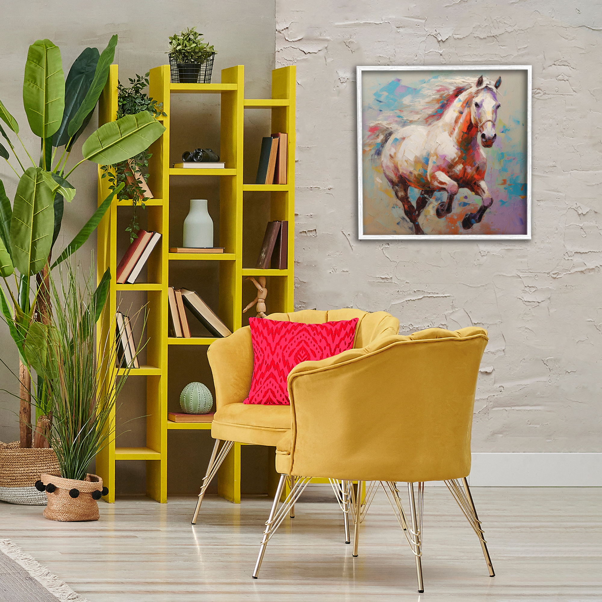 Stupell Industries Trotting Horse Abstraction Animals & Insects Painting White Framed Art Print Wall Art, 24 x 24