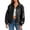 Black, variant on Womens Oversized Leather Bomber Jackets Cap Sleeve Zip Up Motorcycle Coats with Pockets