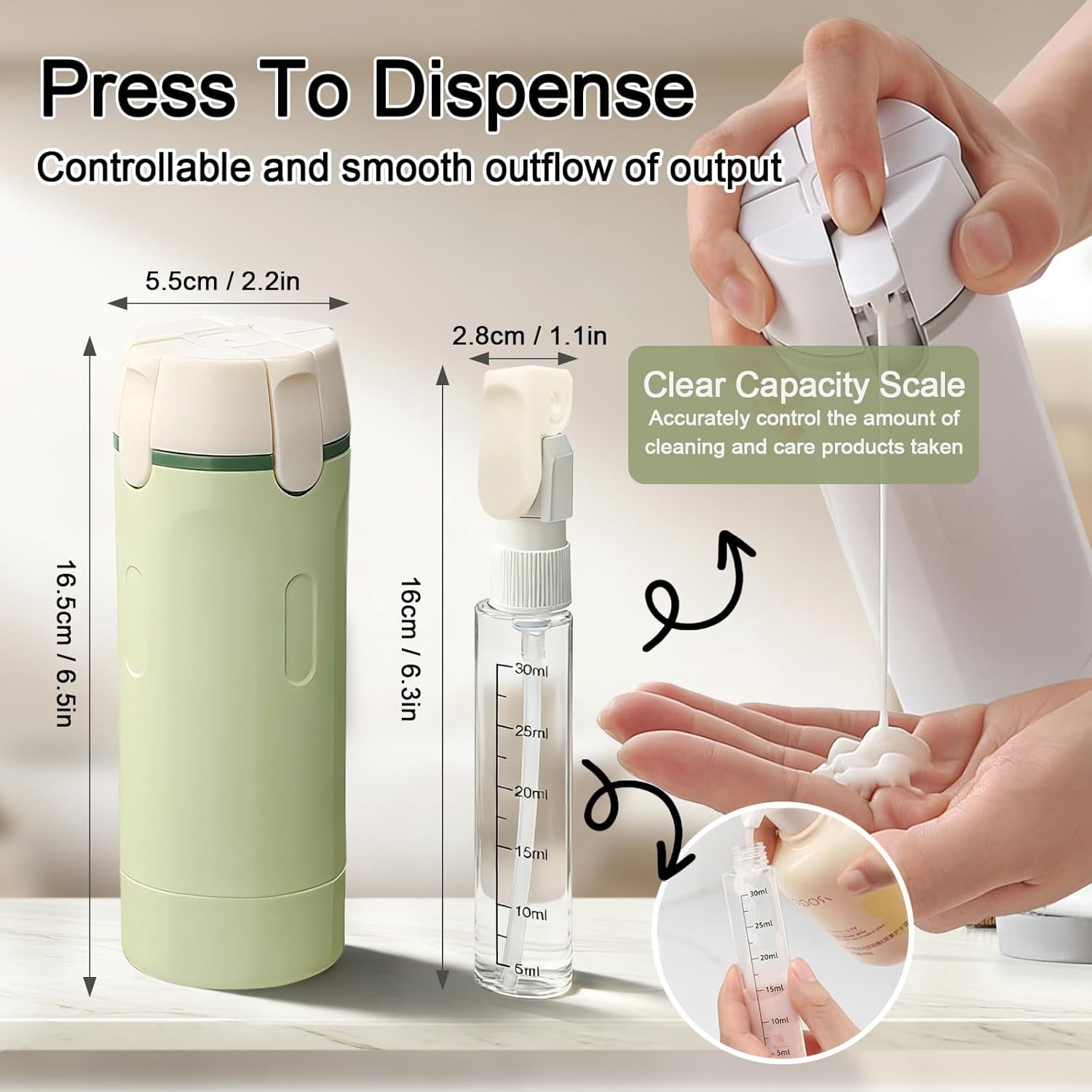 4-in-1 Travel Dispenser Bottles, Leak-Proof Refillable Toiletry Containers with Labels, Compact Shampoo & Lotion Bottle Set for Travel & Flights
