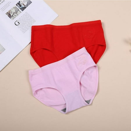 

2-Pack Women Panties Female Briefs Cotton Underpanties Lady Middle Waist Briefs Comfortable Elastic Underwear Moisture Absorption Briefs
