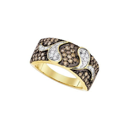 Diamond Gold Cocktail Ring - 10k Yellow Gold Womens Brown Diamond Cocktail Band Ring 7/8 Cttw