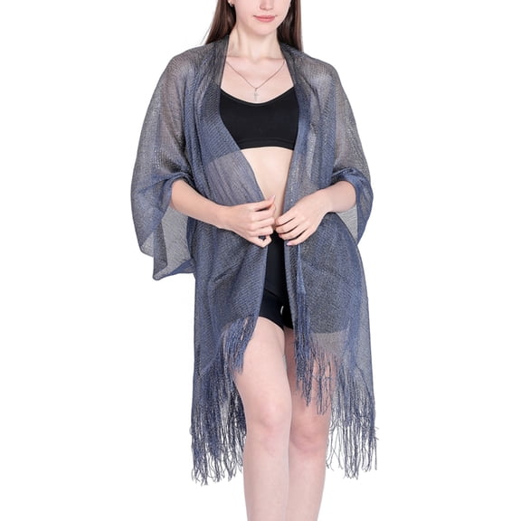 Lu's Chic Women's Fall Scarf Chiffon Scarves Sheer Beach Mesh Fashion Fringe Cozy Elegant Soft Summer Pashmina Navy Small-X-Large