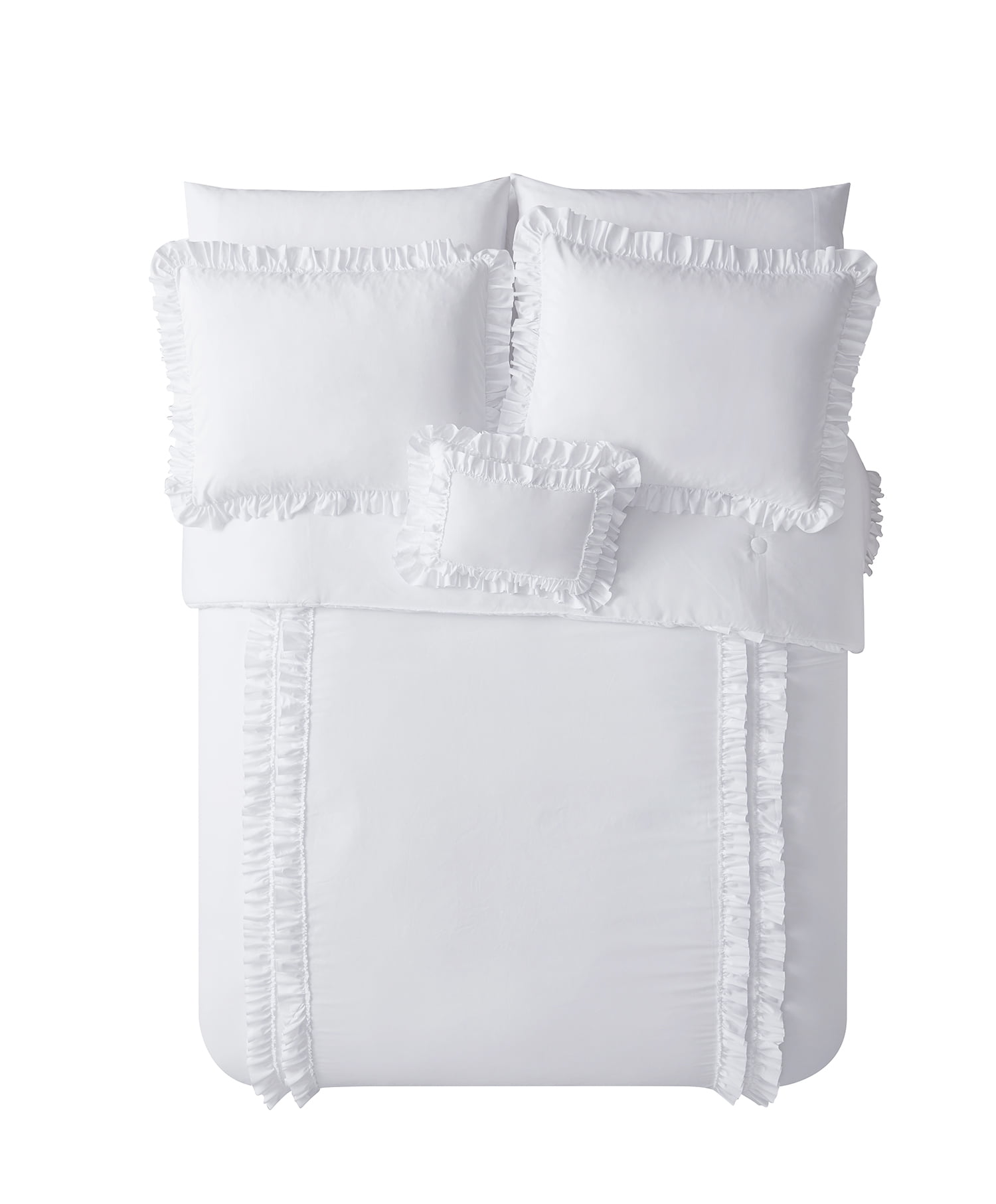 Simply Shabby Chic White Ruffle 4-Piece Soft Washed Microfiber Comforter Set, King
